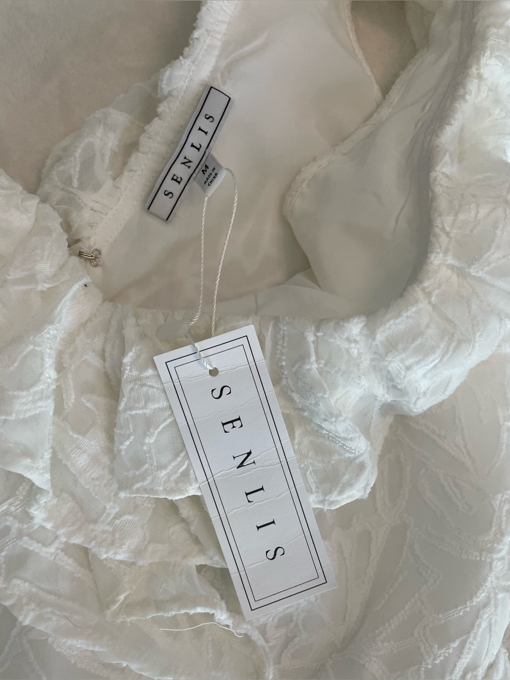 NWT Senlis Size M White Floral Textured Ruffle Maxi Dress Sleeveless Pockets - Picture 7 of 17